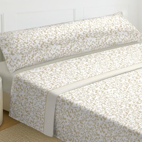 MERCURY TEXTIL – Juego Sábanas de Cama Estampadas 3 Piezas (50% algodón/50% poliéster) Incluye Funda de Almohada + Encimera + Bajera Ajustable. (Cama de 90 cm, Arena)