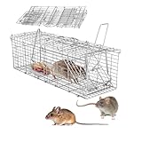 Humane Rat Trap Foldable Live Animal Trap Humane Foldable Rat Trap Cage W/Detachable L Shaped Rod Squirrel Trap Galvanized Iron Mice Mouse Cage/Small Groundhog Control Bait Catch