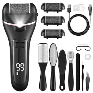 Bemece Electric Foot File Callus Remover, Professional Rechargeable Waterproof Pedicure Kit with 10 in 1 Foot Files Pedicure Tools Set for Cracked Heels Calluses and Dead Skin…（Valentine’s Day Gift）