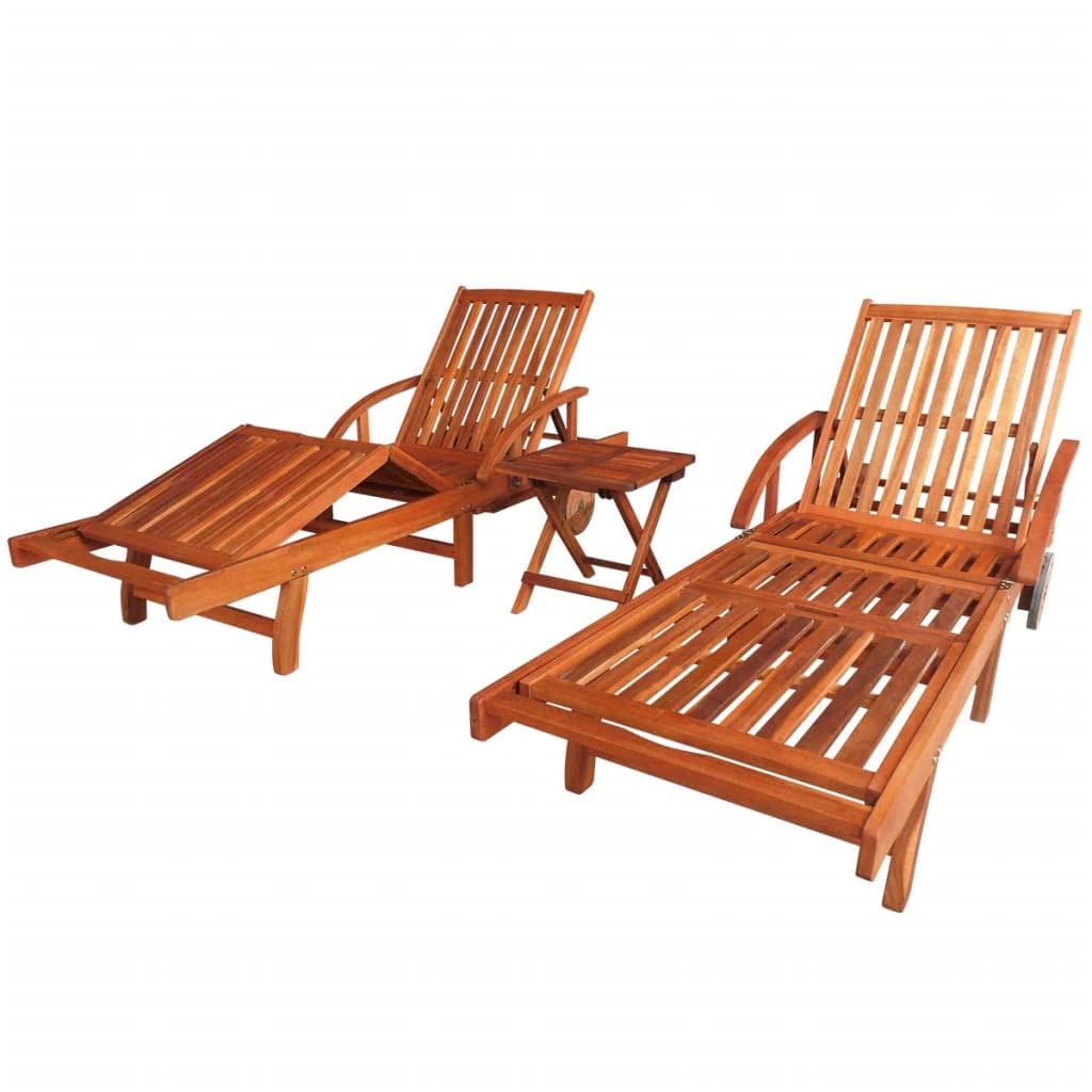 GaRcan Tumbonas 2 Piezas con Mesa de Madera Maciza de Acacia, tumbonas para Patio, Silla de Bronceado, reclinables al Aire Libre, Silla de Piscina, tumbonas de Playa Plegables (marrón 15.