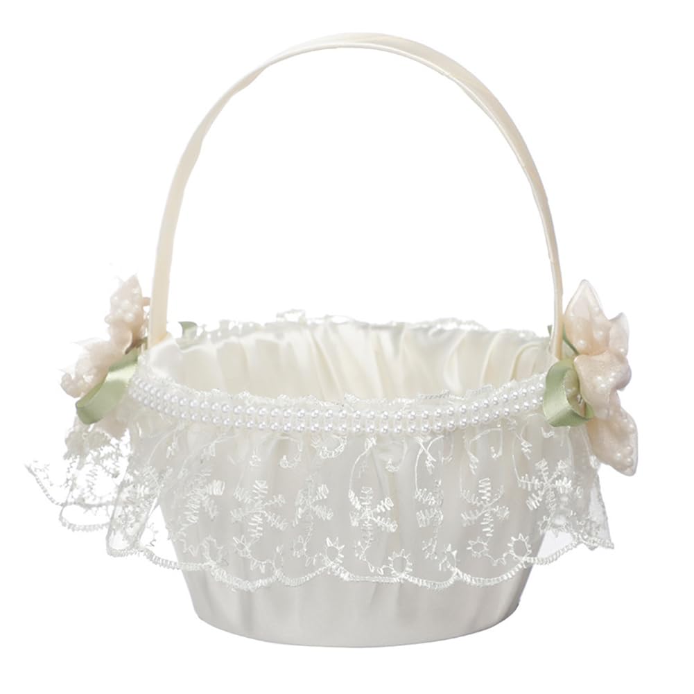 Wedding Flower Girl Basket with Cute Handle, Satin Flower Baskets for Wedding Engagement Special Events