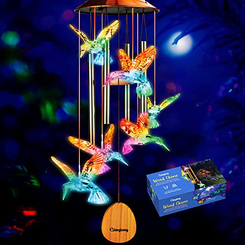 Glinglong Wind Chimes Hummingbird Chime - Valentines Day Gift, Mother & Father's Day Gift, Outdoor Garden Decor, Windchimes Memory Bells, Holiday/Christmas/Housewarming Present - Solar & Usb #TOP6