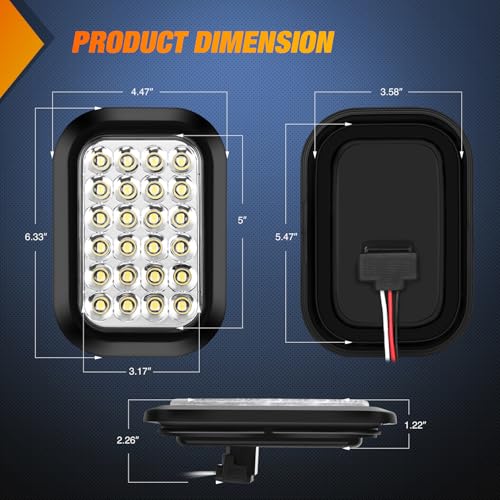 Image of Nilight 5 inch X 3 inch Rectangular Trailer Tail Light 2 PCS White 24 LED