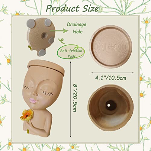 Glux Face Planters Pots Head Face Flower Pot Head Planter With Drainage Cute Lady Face Planter Pot For Indoor Outdoor Plants Design (Khaki) #TOP1