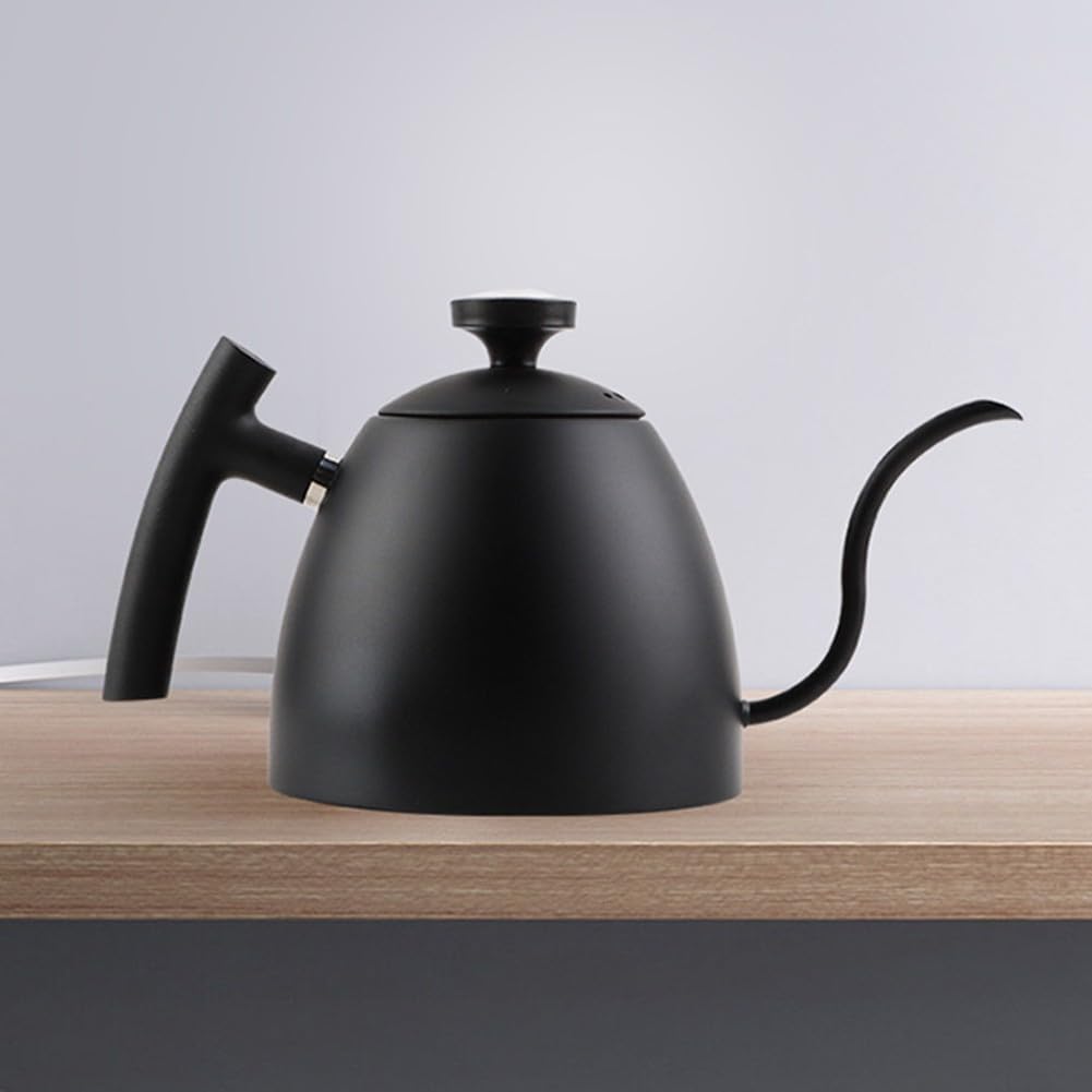 Hervidor de café Pourover de 1500 ml con boquilla de cuello de cisne, mango de madera, diseño de acero inoxidable para una salida de agua precisa y una preparación de café consistente (negro con