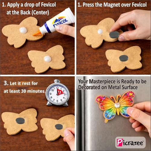 Image of PICRAZEE DIY Butterfly Painting Kit for Kids | 6 Pine MDF Butterfly Cutouts (5.5 mm Thick) with Acrylic Colors, Brushes, Palette & Magnets | Wooden Art & Craft Creative Activity Toy