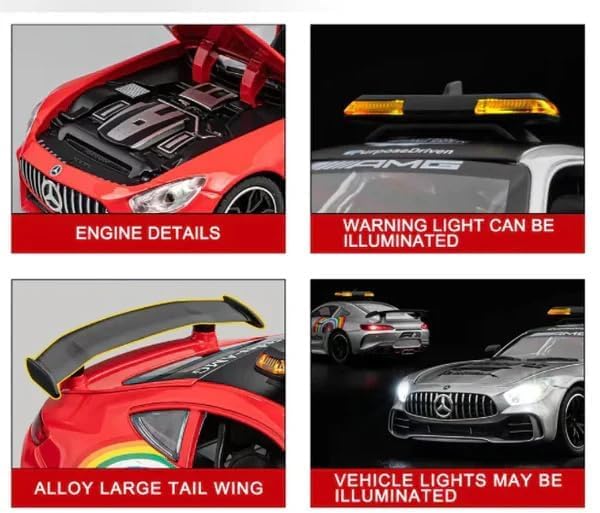 Image of Exclusive Alloy Metal Pull Back Die-Cast Car Diecast Metal Pullback Toy Car with Openable 6 Doors,Light Music Boys Gifts Toys (1:24 Marcedes Safety Car F1-Red Color)