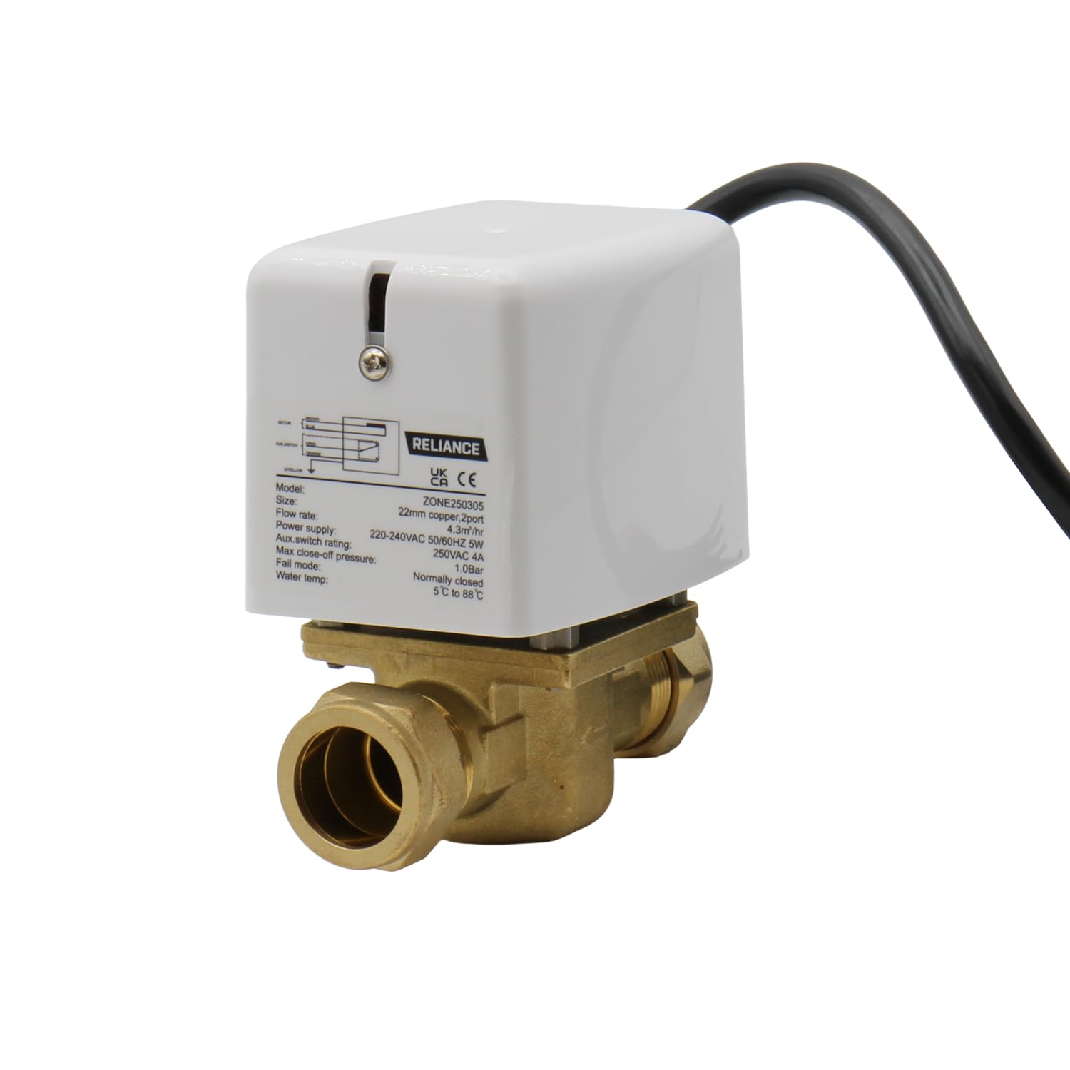 Unvented Components Europe Gold Reliance – 2 Port Motorised Zone Valve 22Mm Hard Wired – Zone250305