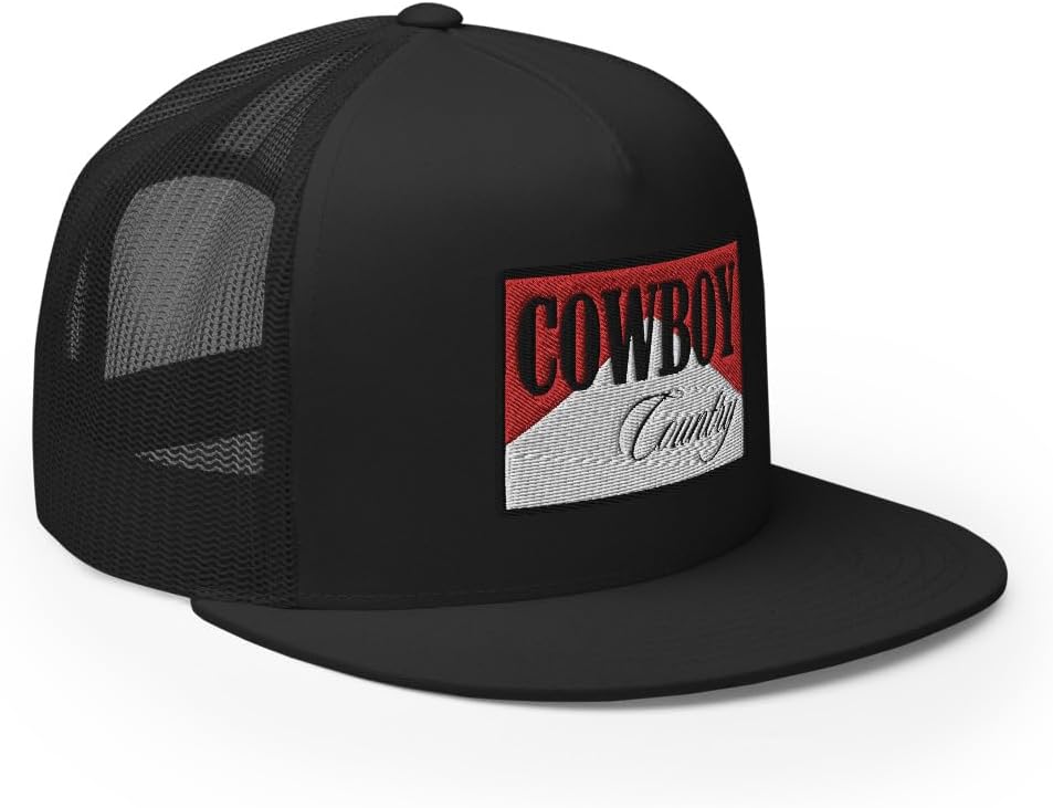 NG Cowboy Country Embroidered Flat Bill Trucker Hat High Crown Adjustable Western Rodeo Cap