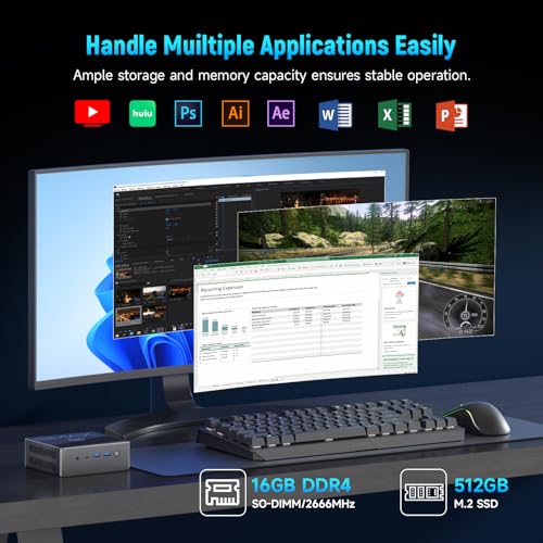 Image of Bmax Mini PC, Intel Twin Lake N150, 16GB RAM 512GB M.2 SSD (up to 3.6 GHz), Mini Desktop Computer, 4K Dual HDMI / USB3 / WiFi5 / Type C / BT5 RJ45 for Office, Business Small PC