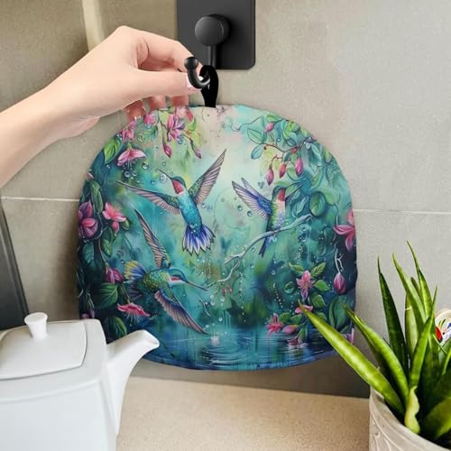 Image of Tea Pot Cozy Hummingbird Flowers Insulated Cup Sleeve Teapot Cover for Breakfast Teapot Kettle Warmer Dust Cover Home Decoration