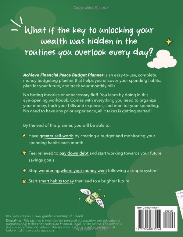 Book Back Achieve Financial Peace Budget Planner: 12 Month Practical Debt Workbook for Beginners in Large Size