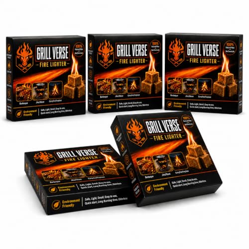 Grillverse Fire Starter Pack of 5 (60 Pcs) Easy-Burning Fire Starter Squares for Wood Stoves, Campfires, Grill Pit and Fireplace, Natural & Waterproof BBQ Fire Starters (Cubes, 60, Count)