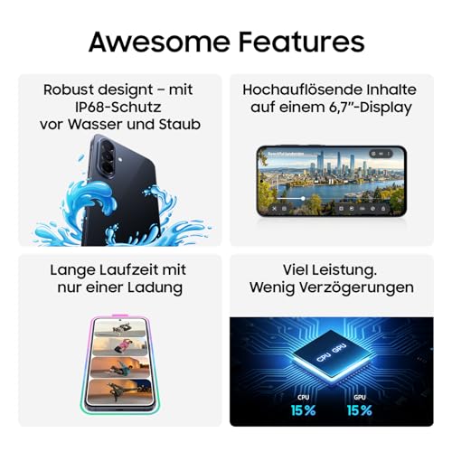Samsung Galaxy A57 5G, Schlankes AI-Smartphone, Awesome Intelligence, 256 GB Speicherplatz, 50 MP Weitwinkel-Kamera, Bis zu 2 Tage Akkulaufzeit, IP68, Awesome Navy, 2,5 Jahre Herstellergarantie