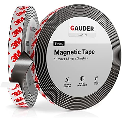 GAUDER Magnetic Tape Self Adhesive | Magnet Strips with Adhesive Backing | Sticky Back Magnet Roll (3m) Cover