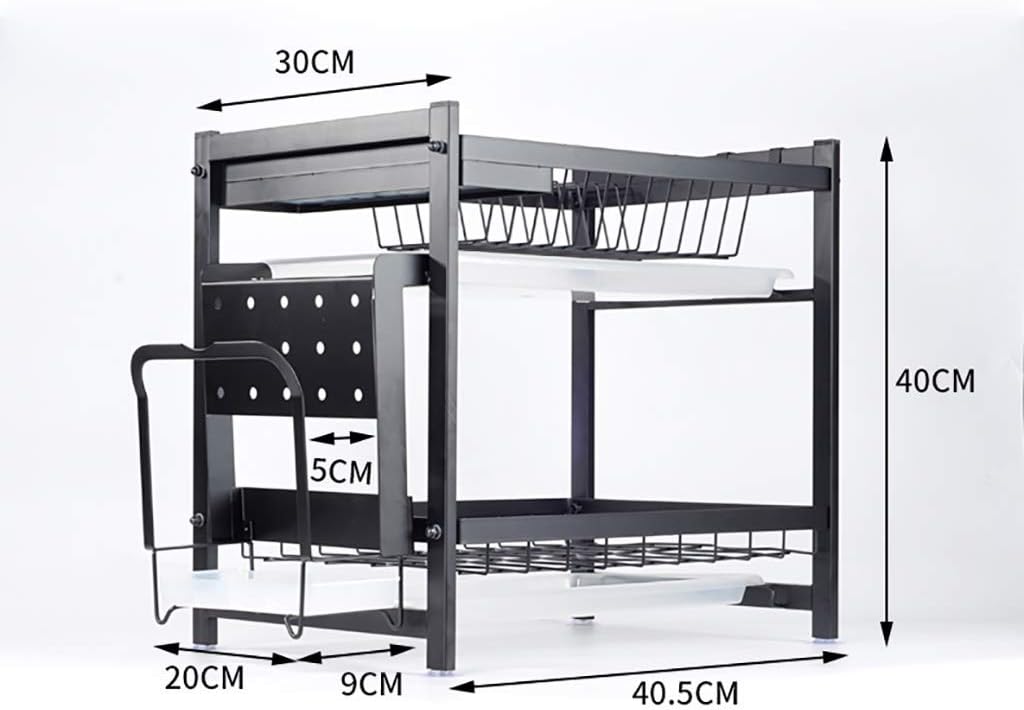 Black Stainless Steel Double-Layer Drain Dish Rack Kitchen Storage Storage Rack 40.5 * 30 * 40Cm.