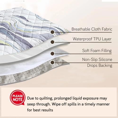 Image of HOKIPO Polyester Printed Waterproof + Anti-Slip + Quick Dry Sofa Seat Mats, Curved Lines Pearl White - Length 60cm (AR-5229-P1)