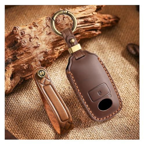 Ysbxitu Hand-Sewn Leather Smart Key Fob Cover 2 Buttons Compatible with Daihatsu Rocky Tanto Toyota Raize Yaris Ativ Perodua Veloz Avanza Rush Key Controller Protective Cover Keychain Clip Brown