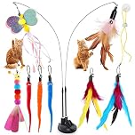 Bigqin Cat Feather Toys 12 Pcs Interactive Cat Toys, 8 Toys with Bells, 2 Cat Teaser Wand,1 Dual Head Removable Super Suction Cup, 1 Sticky Door Lanyard, Funny Kitten Training Toys Indoor Outdoor