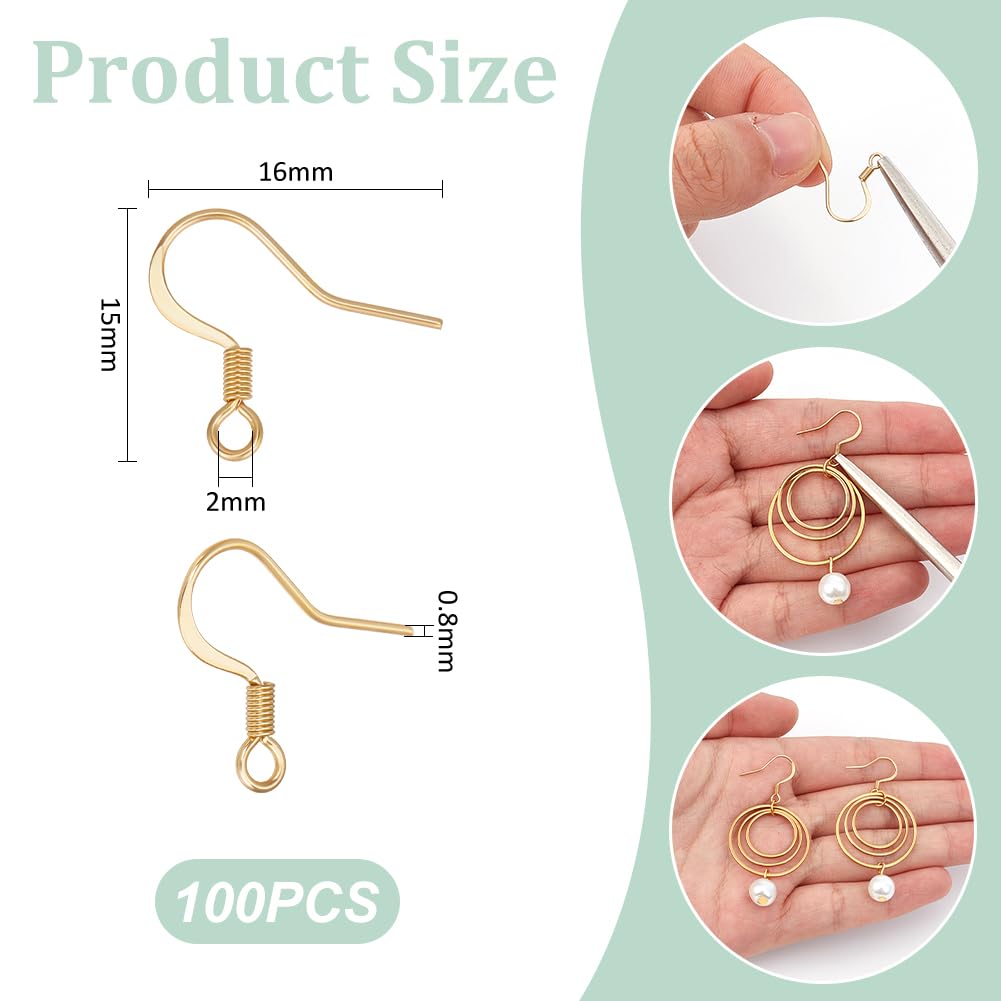 UNICRAFTALE Circa 100 ganci per orecchini placcati in oro 18 carati, in acciaio inox, con passanti, ganci per orecchini, ganci piatti per orecchini, con bobina, per la creazione di orecchini fai da te