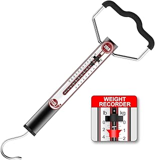 SNAIL TRAIL 20 LB / 50 LB Aluminum Tube Spring Fish Scale with Peak Weight Marker & Zero Reset, Mechanical Fishing Weighing Gauge with Hook, Non-Digital Hand Held Pull Weigher, Hanging Drag Scale