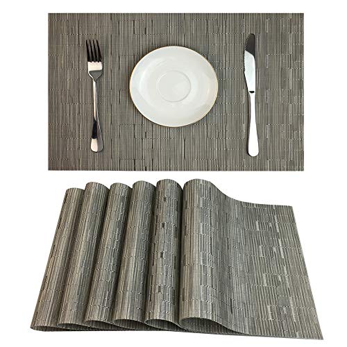 WAZAIGUR Placemats Set of 6 for Dining Table, 17.7" x 11.8", Silver Grey