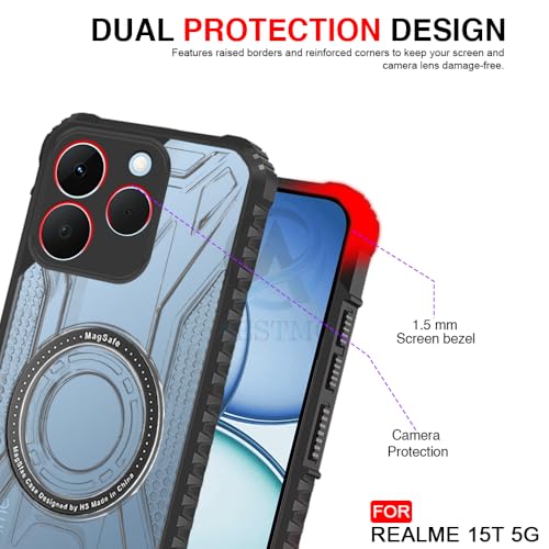 Image of AESTMO Hybrid Shockproof Back Cover Case for Realme 15T 5G / Realme Narzo 90 5G Compatible with MagSafe | Hard Back Case Cover (PC & TPU, Translucent Back, Black Sides)