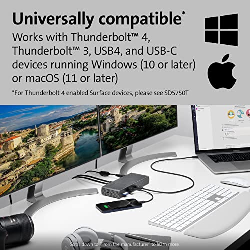 Image of Kensington SD5700T Thunderbolt 4 Docking Station, Dual 4K @ 60Hz Display, 90W Power Delivery, 11-in-1 USB-C Hub with 8 Ports, Compatible with Windows, macOS & Chrome (K35175IN)