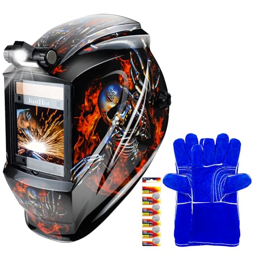 Image of JustHot Large Viewing Welding Helmet Auto Darkening Welding Mask with Light Solar Powered True Color Welder Mask with 4 Arc Sensor Wide Shade 4/5-9/9-13 for TIG MIG ARC Weld Grinding (JH-PAL05)
