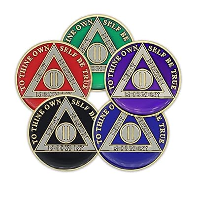 2 Year Sobriety Coin | Triplate AA Chip Recovery Anniversary Token (Black)