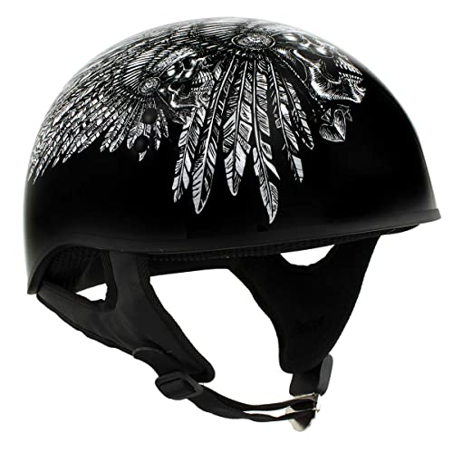 Hot Leathers Hld1032 Black 'Indian Skull' Motorcycle Dot Approved Skull Cap Half Helmet For Men And Women Biker - Large #TOP6