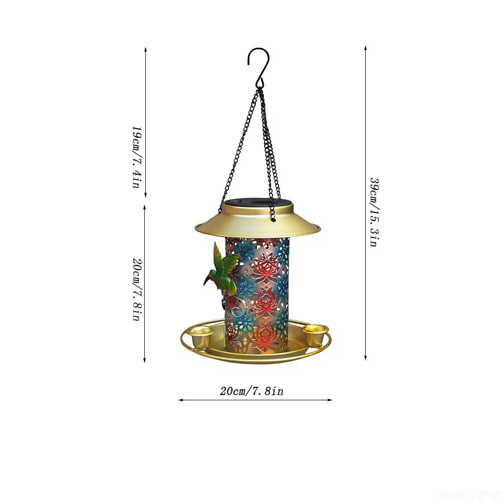Mangiatoia for uccelli dipinta ad energia solare, acqua sospesa e mangiatoia automatica Decorazione luminosa da giardino esterno
