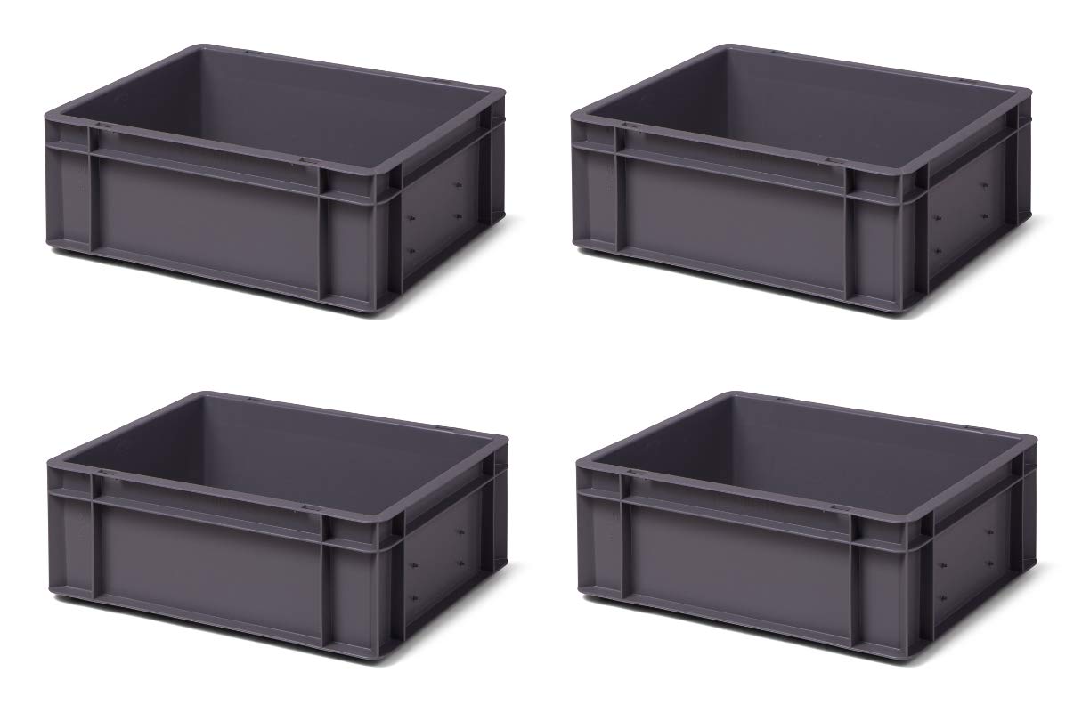 1a-TopStore 4 Stk. Transport-Stapelkasten TK414-0, Grau, 400x300x145 mm, PP, 13 Liter, 35 kg Traglast, Lebensmittelecht, Made in Germany, Industriequalität