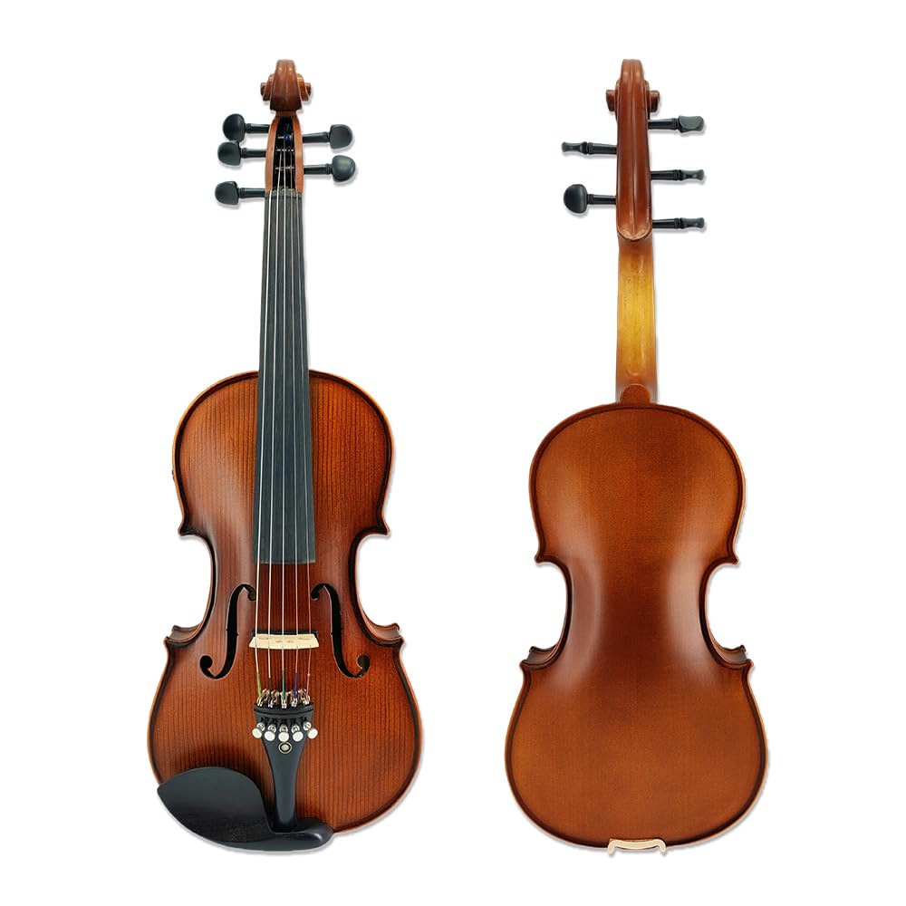 Yinfente Violino elettrico a 5 corde, in legno d'acero, con parte posteriore in abete rosso, accessori EQ con custodia rigida, archetto in legno brasiliano, colofonia, cavo AUX, panno per la pulizia