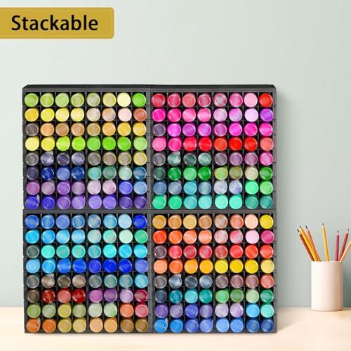 Image of Krafetto 2 Pack 64 Grids Paint Organizer Storage Rack, Wall-mountable Craft Paints Holder, Paint Bottle Organizer Rack Stand for 2 oz Acrylic Craft Paints, Black