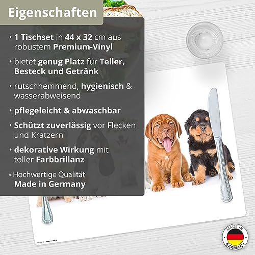 Tischset | Platzset abwaschbar – 5 süße Hundewelpen – 44 x 32 cm – aus hochwertigem Vinyl