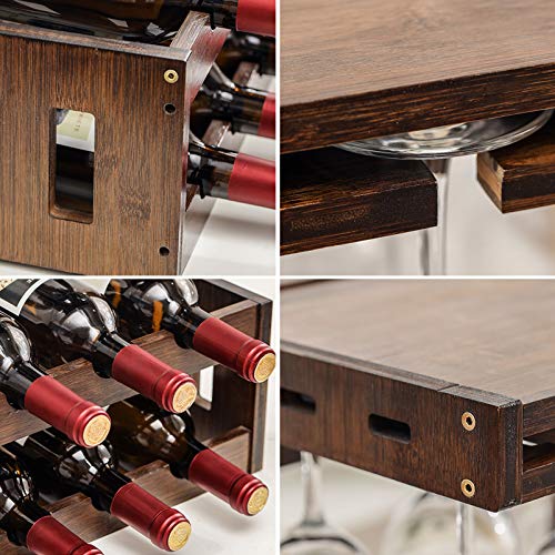 Soporte para botellas y copas de vino de bambú 6 botellas miniatura 5