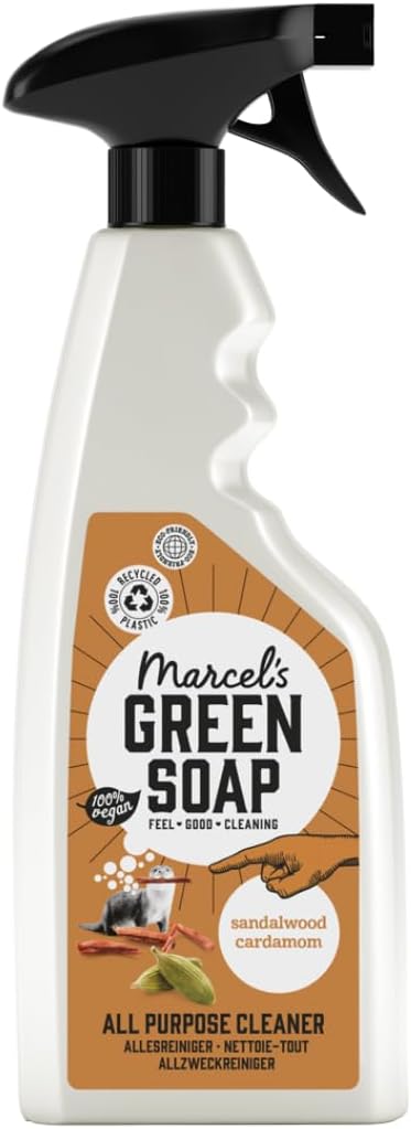 Marcel's Green Soap - All Purpose Cleaner Spray Sandalwood & Cardamom -Microplastic-free formula - Vegan - 100% recyled plastic bottle - Refillable - 500 ml
