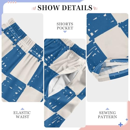 Boys' Pants Light Blue Checkerboard Doodle Long Bottoms Jogger Pants Elastic Waist Trousers with Pockets S-XL4