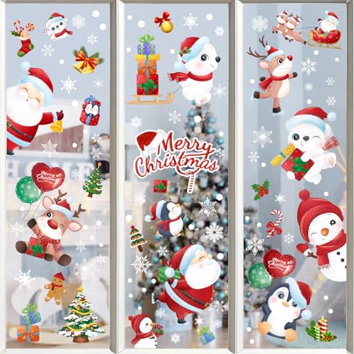 168 Pcs Christmas Window Decorations - Merry Christmas Window Clings for Glass Windows, Santa Claus Snowflake Christma Window Stickers Decals for Indoor Home Xmas Holiday Winter Party Decor, 9 Sheet - image 6
