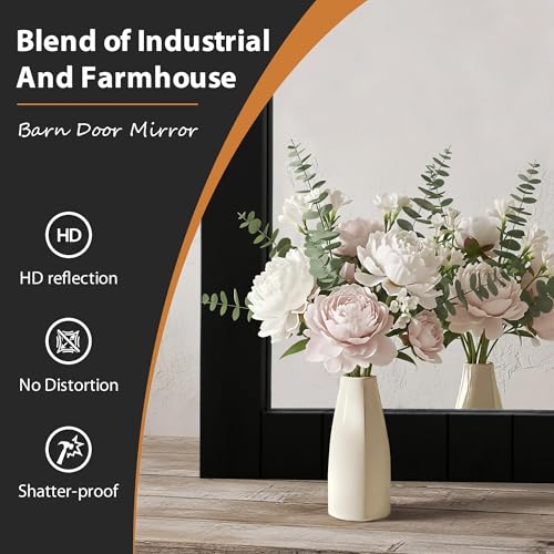 Image of Besdomus Rustic Bathroom Farmhouse Mirror: 22 inchx30 inch Black Barn Door Mirror | No Assembly Required - Solid Wood Frame - Wall Mounted for Over Sink /Bedroom /Entryway /Living Room - Ideal for Home Renovation
