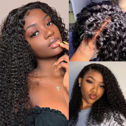 Kinky Curly Human Hair Wig Brazilian Curly Lace Front Wigs Human Hair Pre Plucked with Baby Hair Afro Curly 4x4 Lace Closure Wigs for Black Women 150% Density (12 inch, kinky curly 4x4 closure wig)