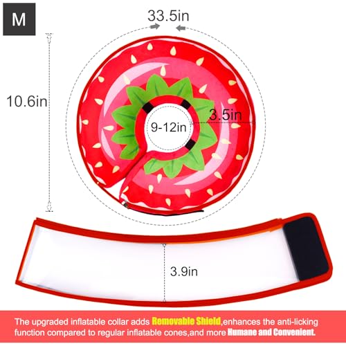 Image of Inflatable Dog Cone Collar for Large Medium Small Dogs, Soft Dog Donut Collar Adjustable Recovery Cone for Pets After Surgery, Extra Enhanced Anti-Licking Guard Shield for Pets (Medium, Strawberry)