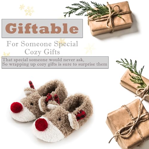 Image of Cozylook Cute Animal Slippers for Women and Kids Fuzzy Non Slip Soft Sole | Warm plush lining, gripper dots, playful animal details, machine wash cold, toddlers teens and adult women, indoor use