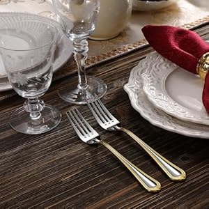 KEAWELL Pearl Edge Premium 204565 Piece Refined Bead Silverware Set 1810 Stainless Steel Service for 4812 Fine Flatware Set with Serving Utensils Dishwasher Safe 20 Gold Accent