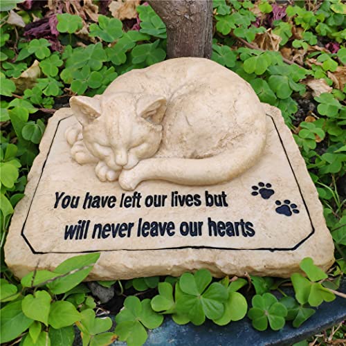 Carchistan Cat Memorial Stones Grave Markers with A Sleeping Cat Statue on The Top - Cat Garden Stones Grave Stones Cemetery Markers Sympathy Cat Memorial Gifts Loss Gifts Outdoors 8.5x7x3.5