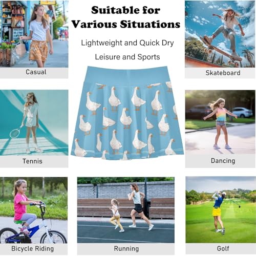 visesunny Girl's Golf Skirt Athletic Cartoon White Goose Animal Tennis Skort Sport Activewear with Double Layer Pockets4