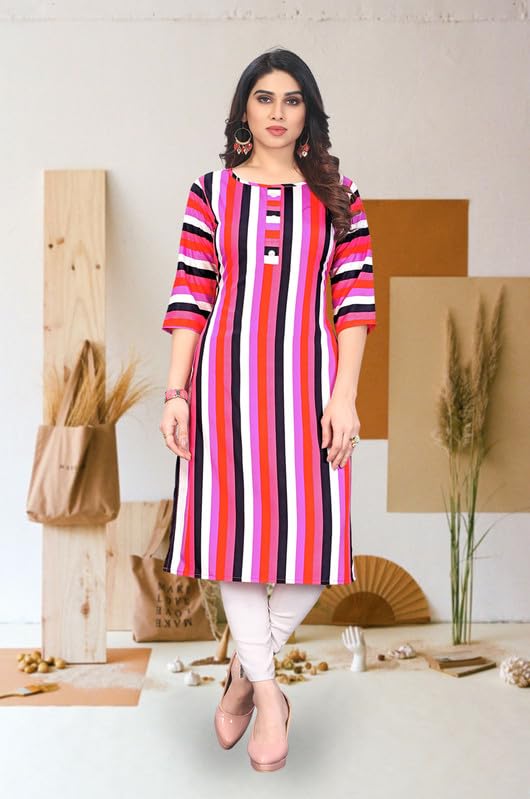 Image of JAKHANA Women's Crepe Printed Casual Straight Calf Length Round Nick Kurta Pack of 4