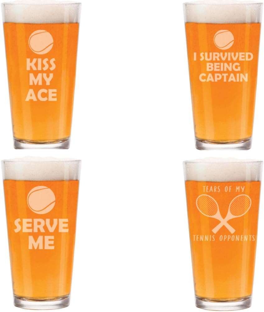 MIP 16 oz Beer Pint Glass Gift Set Of 4 Funny Tennis Collection
