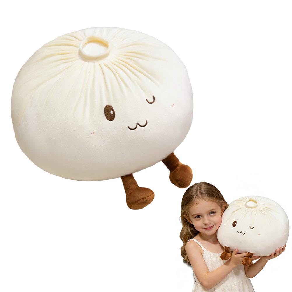 Cute Steamed Stuffed Bun Plush Pillow, Food Dumpling Plush Pillow, Soft Sofa Back Pillows Cushion Sleeping Throw (White 11in